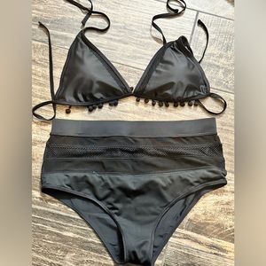 Black Bikini with Pom-Poms and mesh details